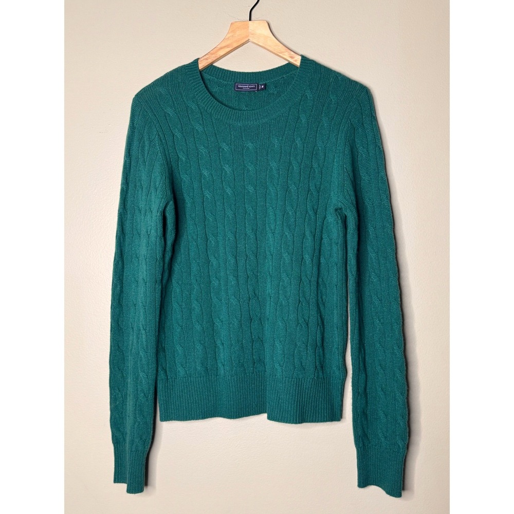 Vineyard Vines Womens 100% Cashmere Cable Knit Sweater Green Medium M